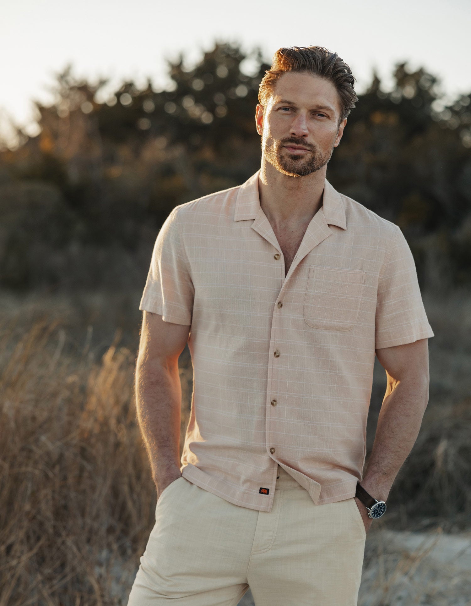 Men | Freshwater Camp Shirt | Dusty Rose Dobby