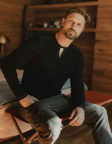 Men | Puremeso Two Button Henley | Black