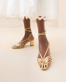 Livvy Leather Heeled Sandal | Gold