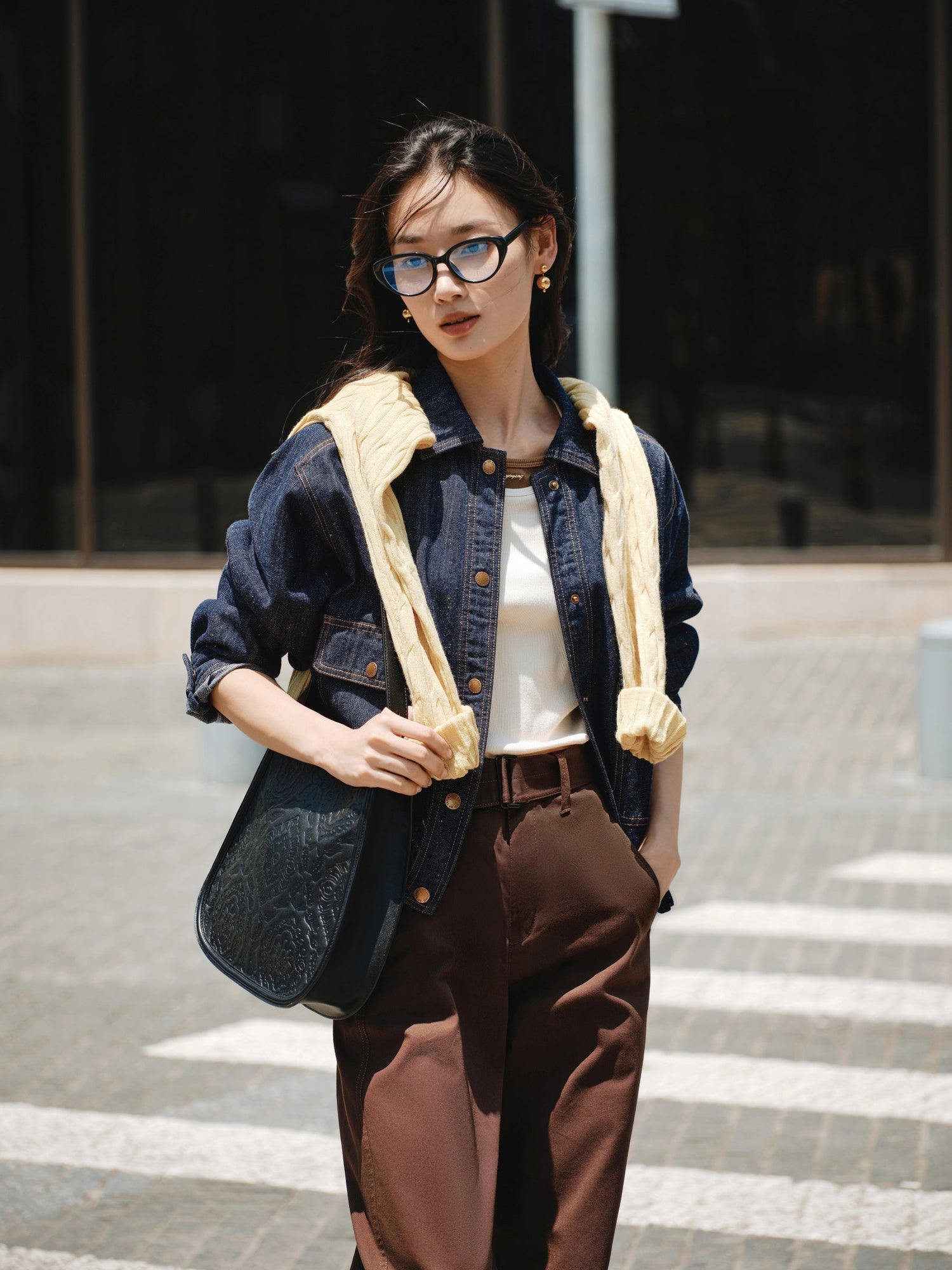 Cropped Denim Jacket | Navy