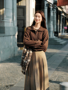 Slub Yarn Round Neck Knit Top | Brown
