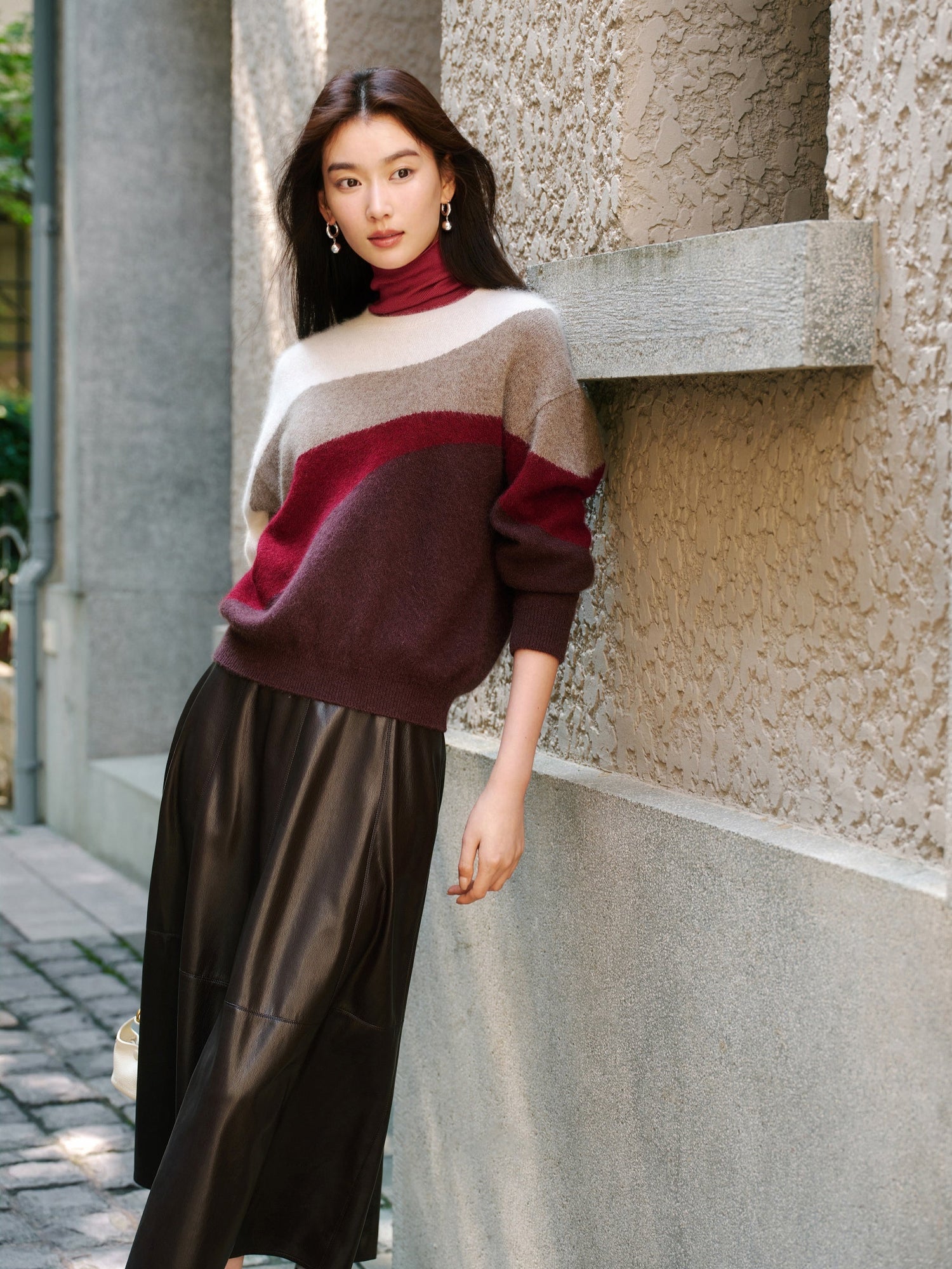 Color-Block Yak Wool Cashmere Knit Top | Brown