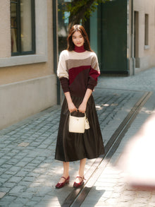 Color-Block Yak Wool Cashmere Knit Top | Brown