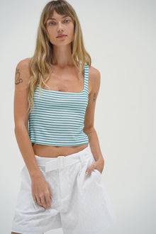 LNA Abby Deep Scoop Tank in teal stripe