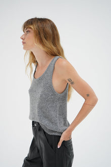 LNA Clothing Audra sparkle sweater tank in grey