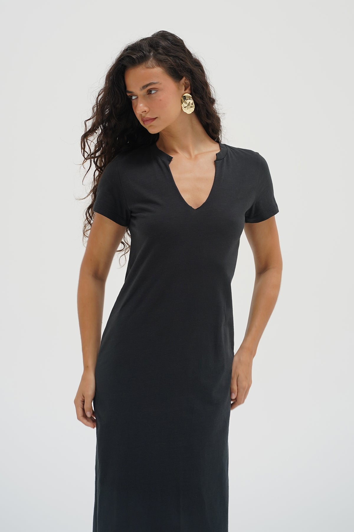 LNA Easy Cotton Tee Dress in black.