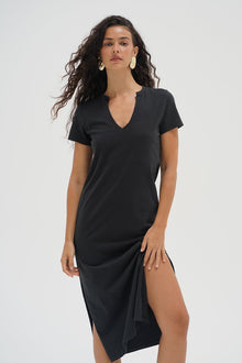 LNA Easy Cotton Tee Dress in black.