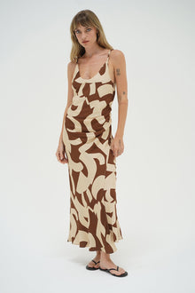 LNA Fareni Dress in geo print. Tank style maxi dress with ruching on waist