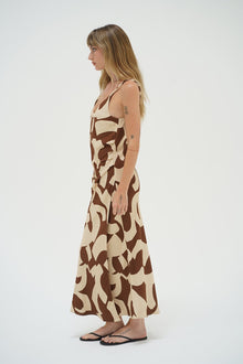 LNA Fareni Dress in geo print. Tank style maxi dress with ruching on waist