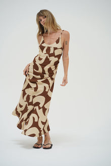 LNA Fareni Dress in geo print. Tank style maxi dress with ruching on waist