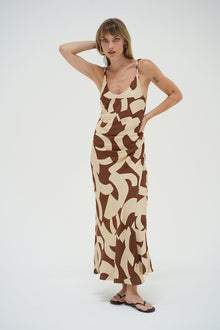 LNA Fareni Dress in geo print. Tank style maxi dress with ruching on waist