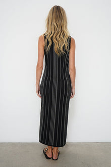 LNA Keily Dress in black with ivory stripe