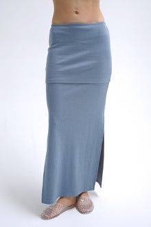 LNA Double Layered Ribbed Maxi Skirt in Blue