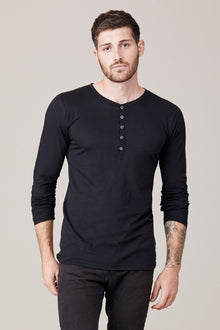 Men | Long Sleeve Button Henley | Black