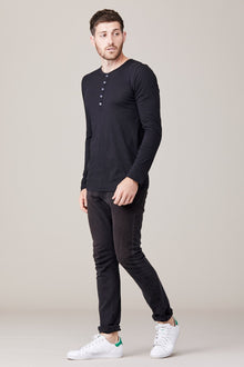 Men | Long Sleeve Button Henley | Black