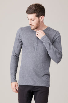 Men | Long Sleeve Button Henley | Heather Grey
