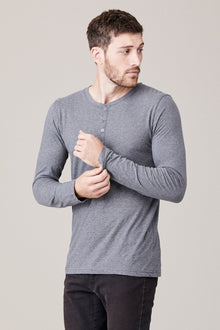 Men | Long Sleeve Button Henley | Heather Grey