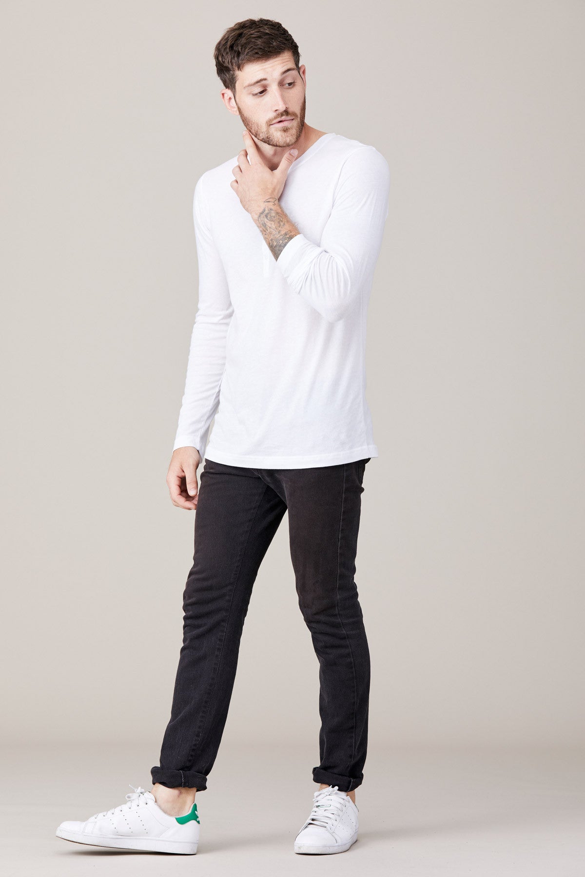 Men | Long Sleeve Button Henley | White