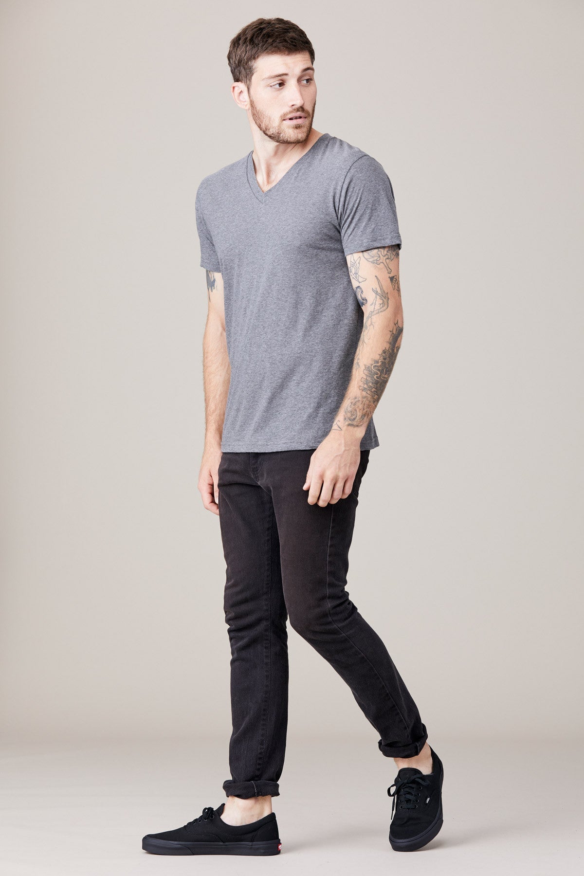 Men | Short Sleeve V Neck | Heather Grey