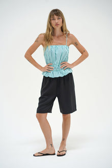 LNA Pali Stripe top in teal with navy stripe