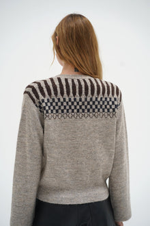 LNA V-neck button down cardigan with two front pockets in heather beige