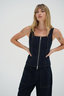 LNA Gili Zip top in raw denim look