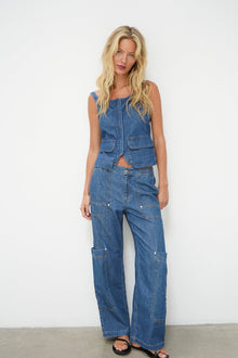 LNA Ryleigh Soft Denim Utility Pant in soft denim