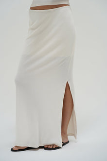 LNA Steph Ribbed Maxi Skirt in whisper white
