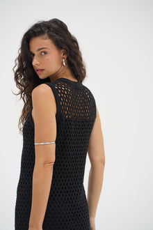 LNA Trey Open Knit Dress in black