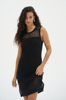 LNA Trey Open Knit Dress in black