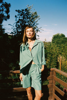 LNA June longline short in green stripe
