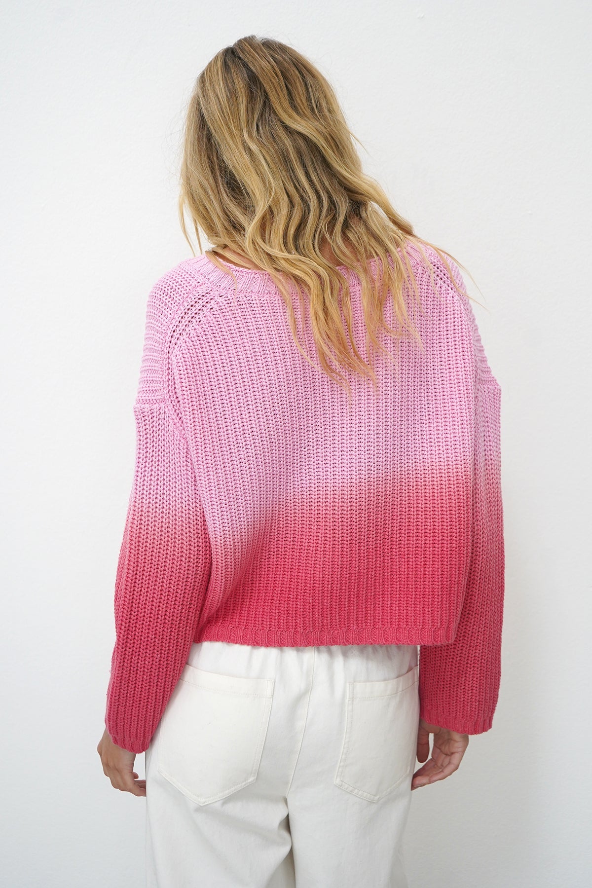 LNA Clothing Angle V Sweater in Pink Dip Dye