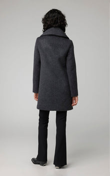 Lolli Straight-Fit Novelty Wool Coat With Leather Bib | Black