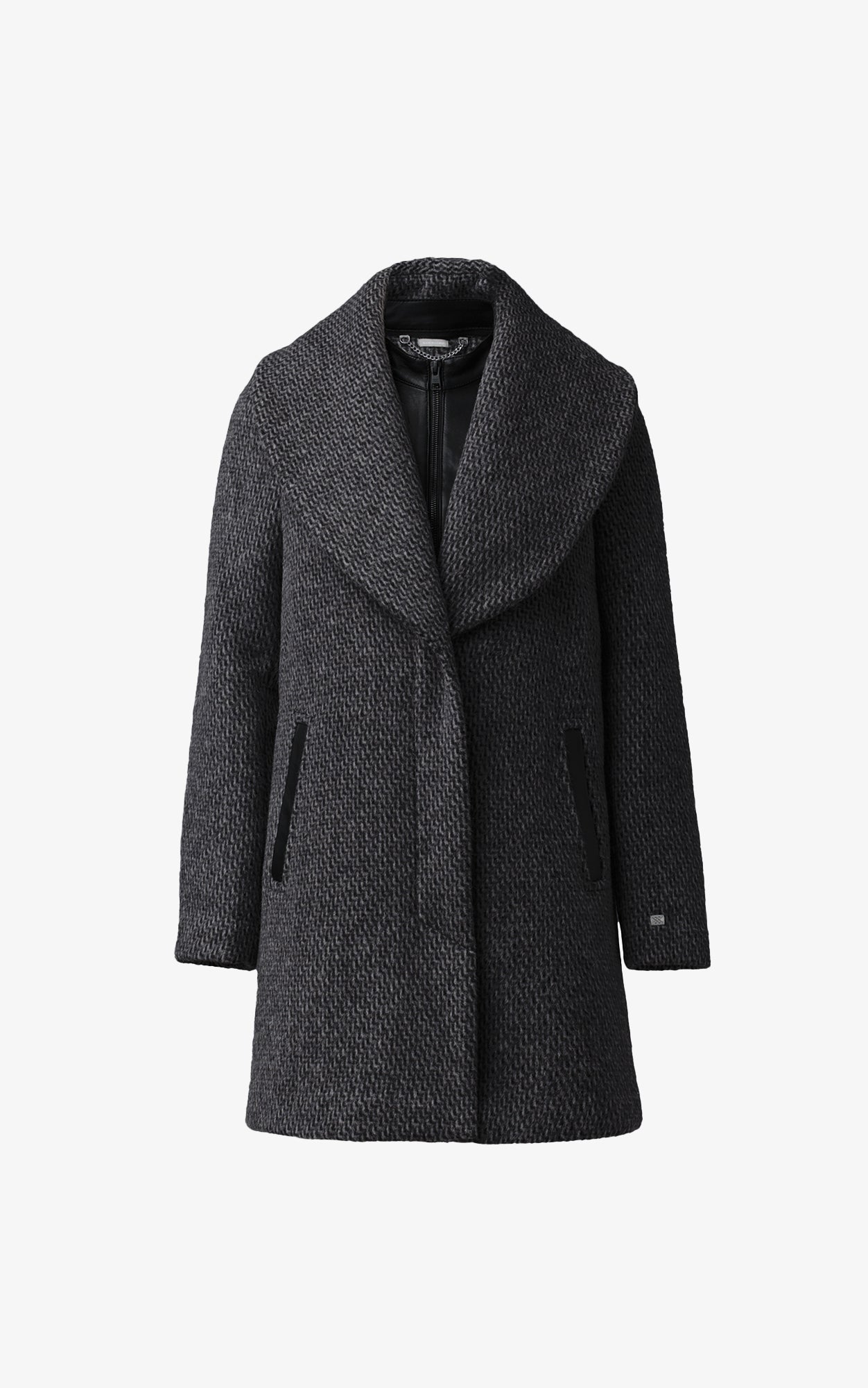 Lolli Straight-Fit Novelty Wool Coat With Leather Bib | Black