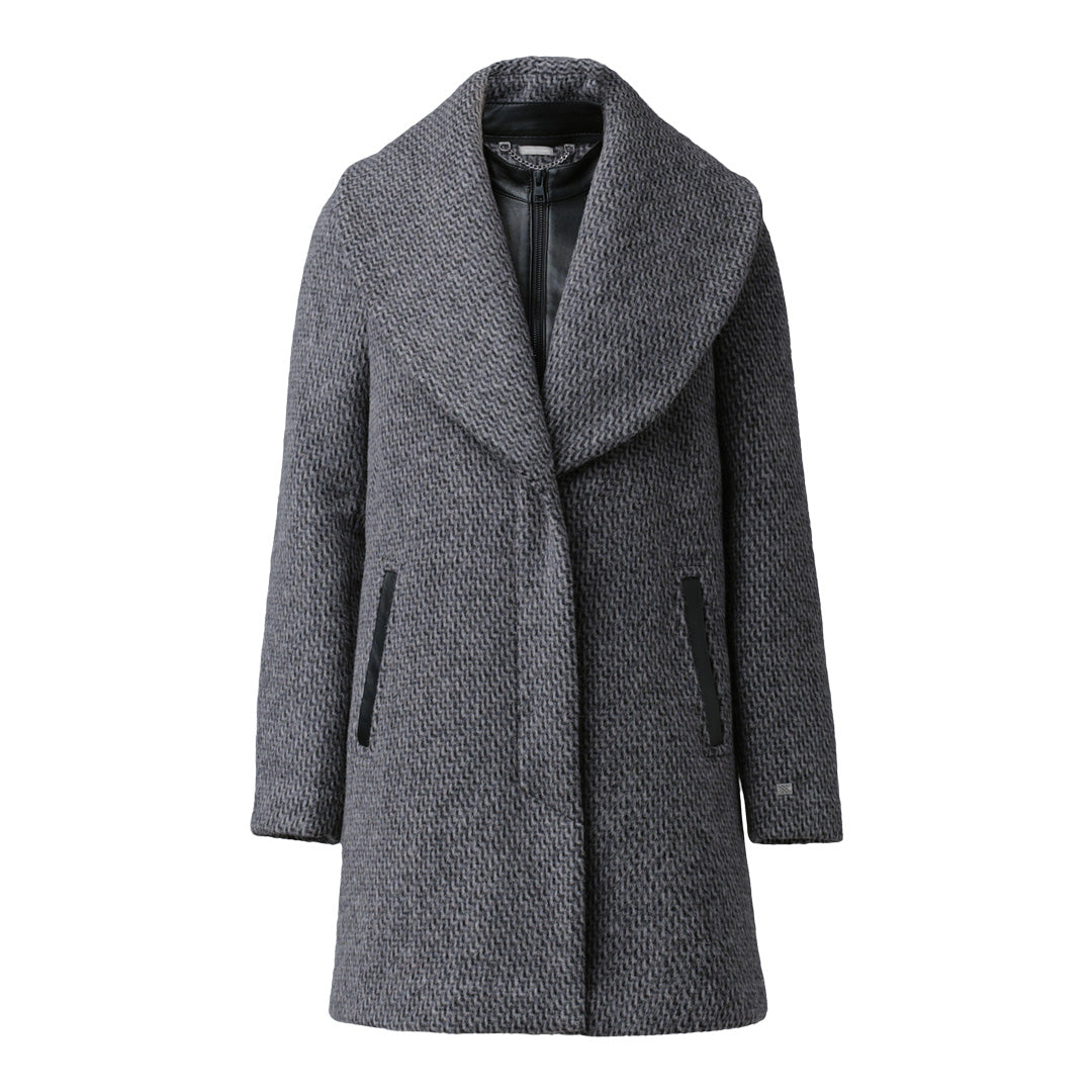 Lolli Straight-Fit Novelty Wool Coat With Leather Bib | Black