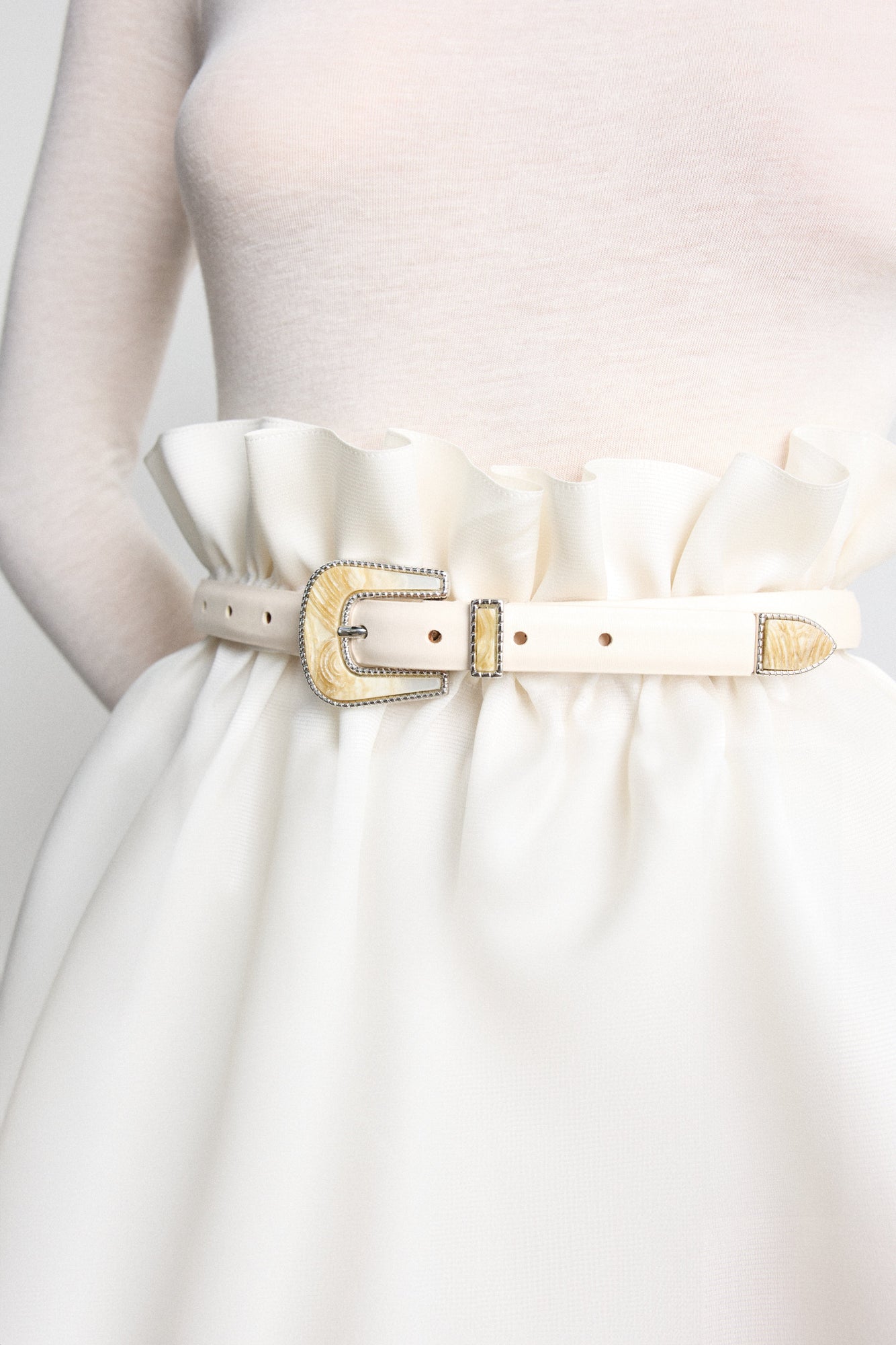 Travertine Belt | Ivory Silver & Marble Inlay