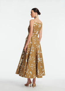 Floral Jacquard Belted Dress | Camel