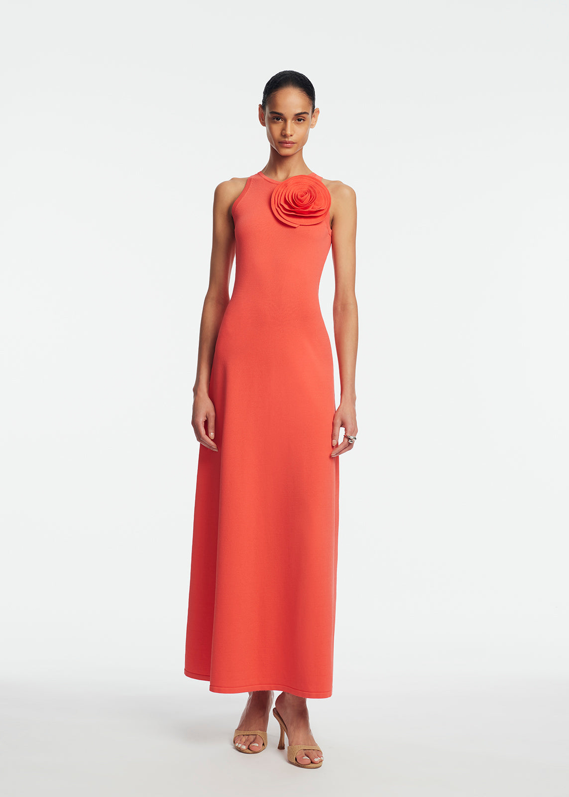Rose Detail Knit Halter Dress | Watermelon