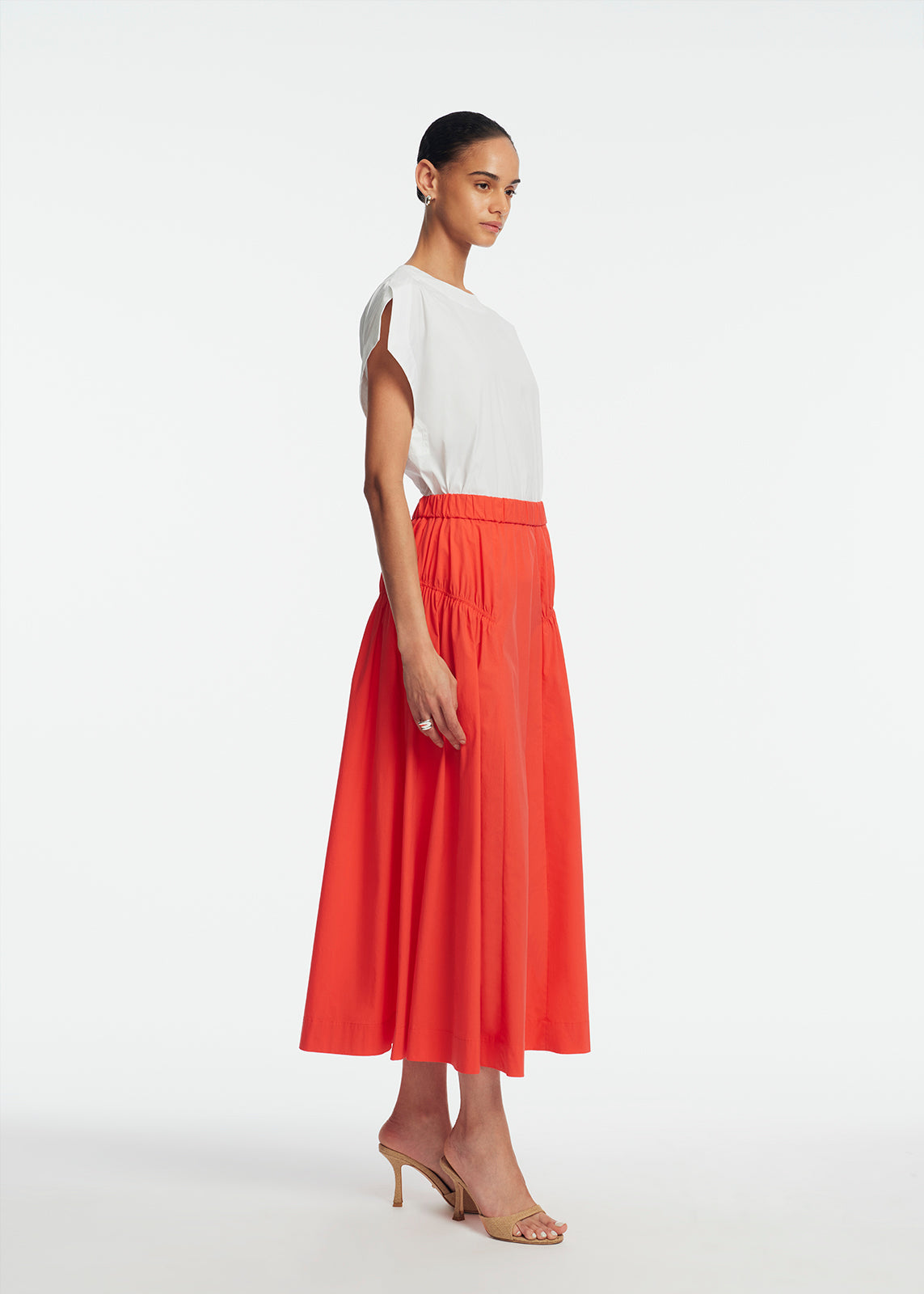 Tech Poplin Shirred Skirt | Watermelon