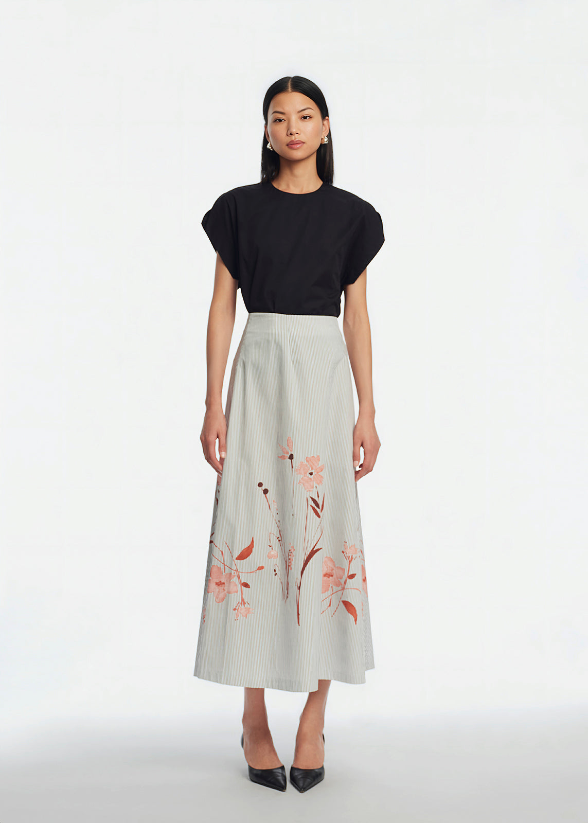 Floral Striped Cotton A-Line Skirt | Blush Multi