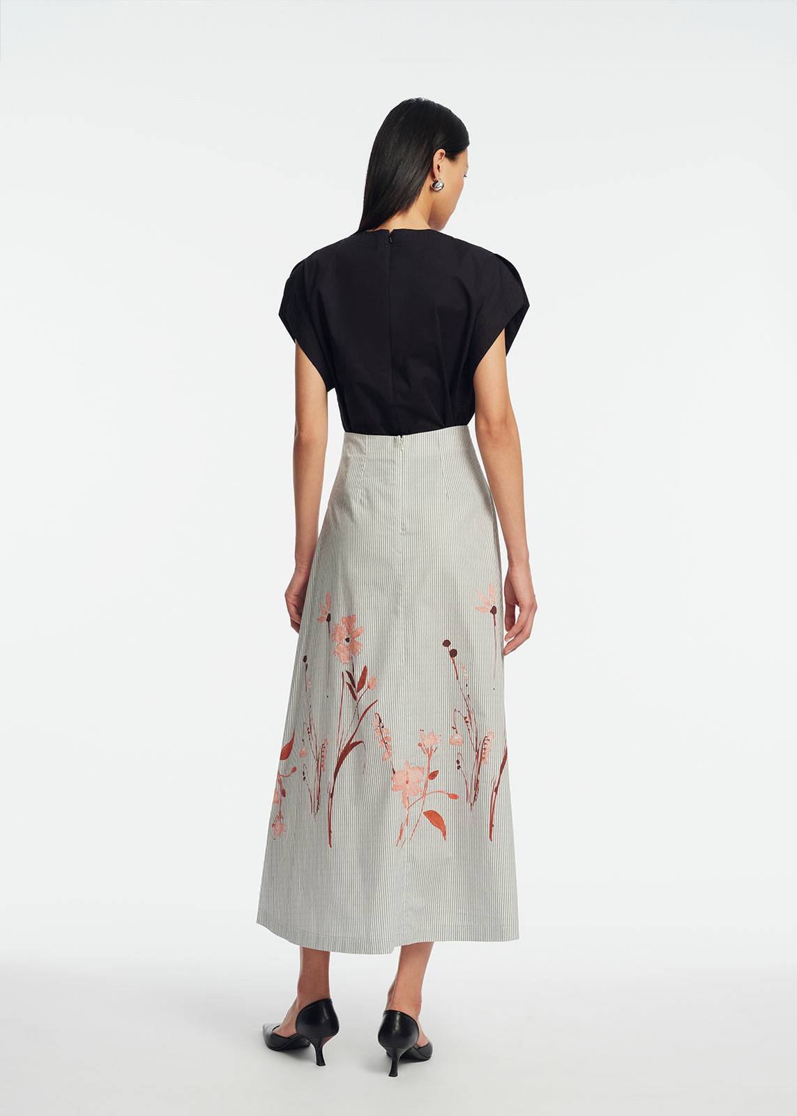 Floral Striped Cotton A-Line Skirt | Blush Multi
