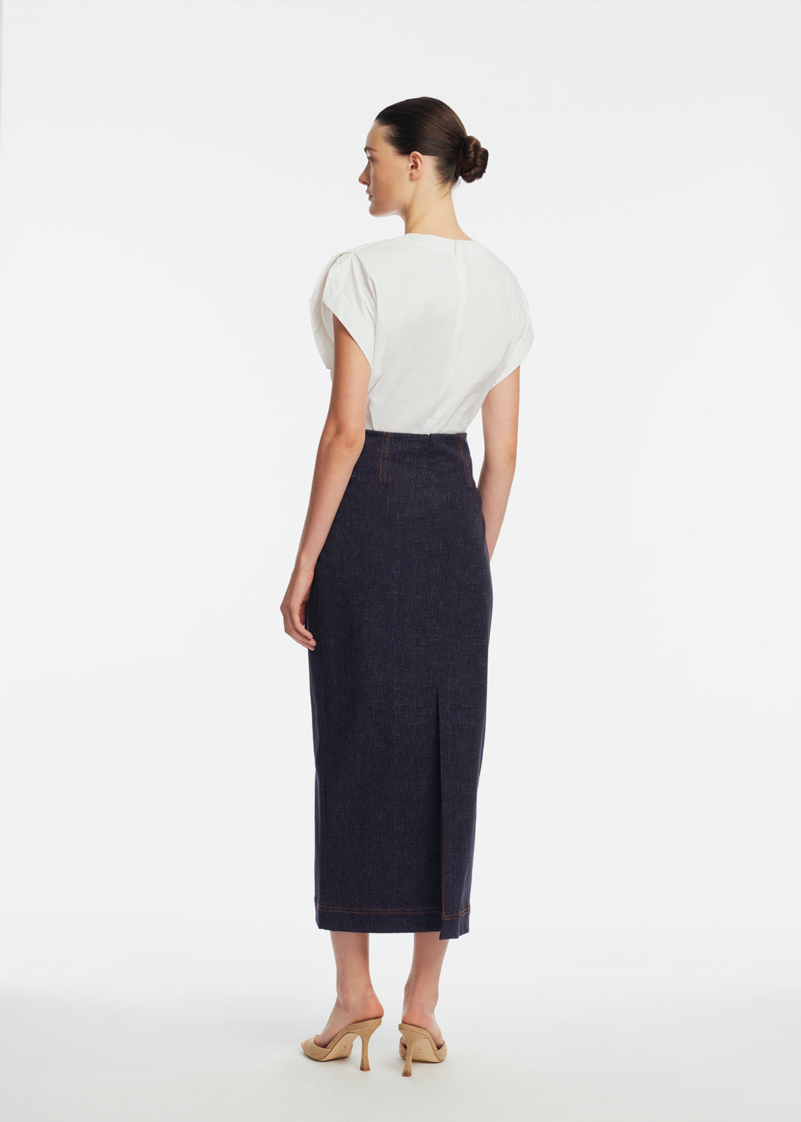 Stretch Denim Ruffle Skirt | Midnight