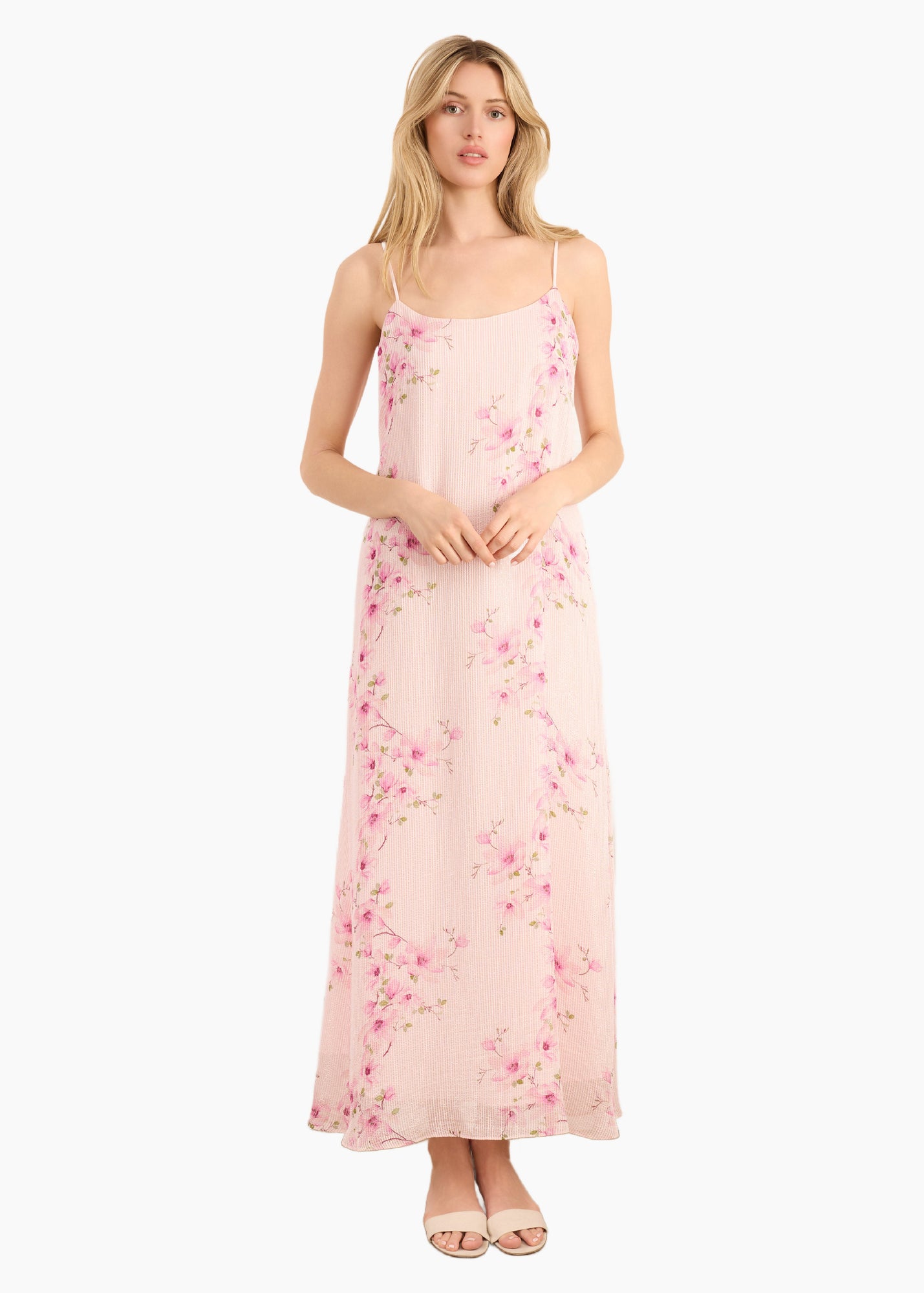 Luz Metallic Chiffon Maxi Dress | Aurora Blossom