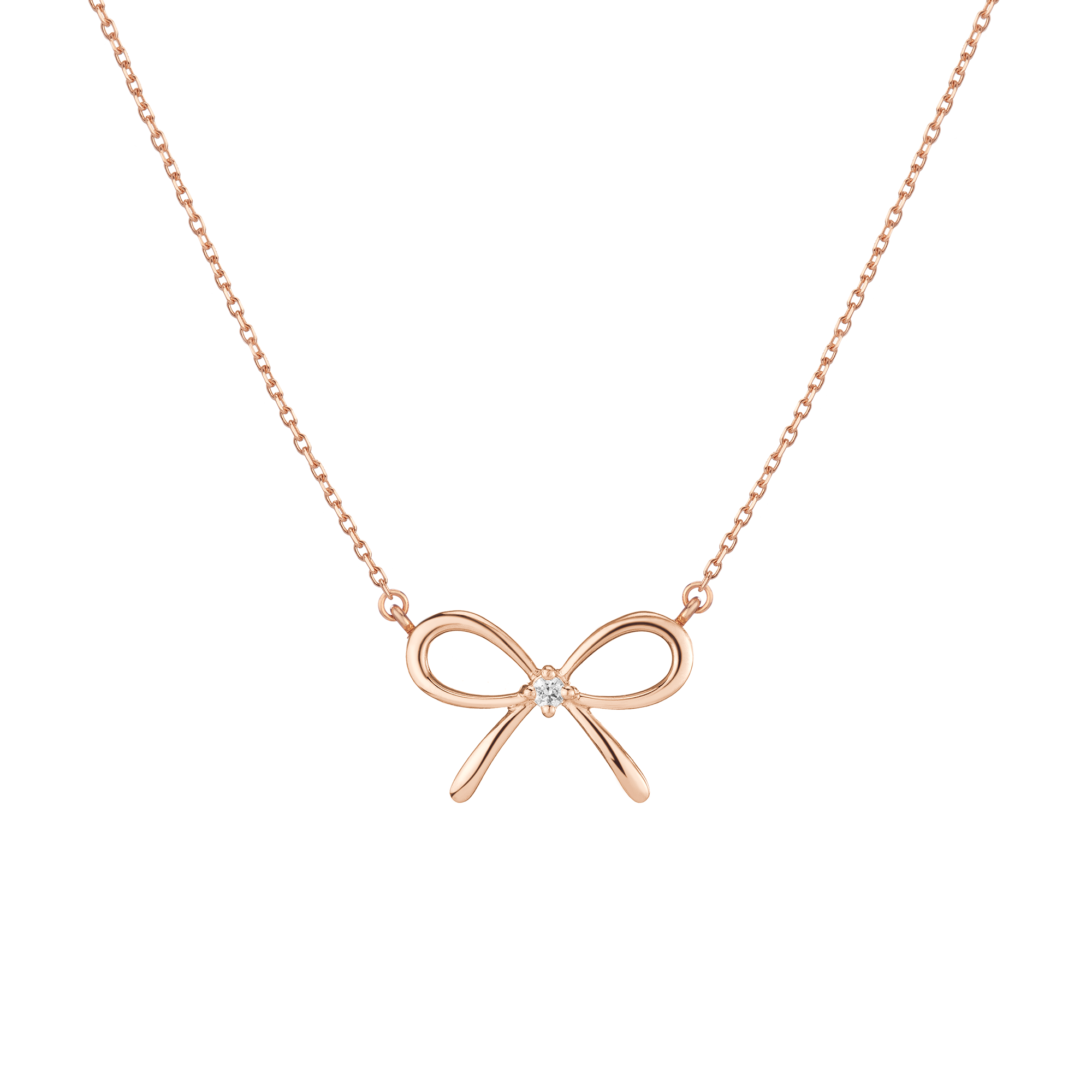 Lab Grown Diamond Bow Necklace 14k 18k Rose Gold 18in First