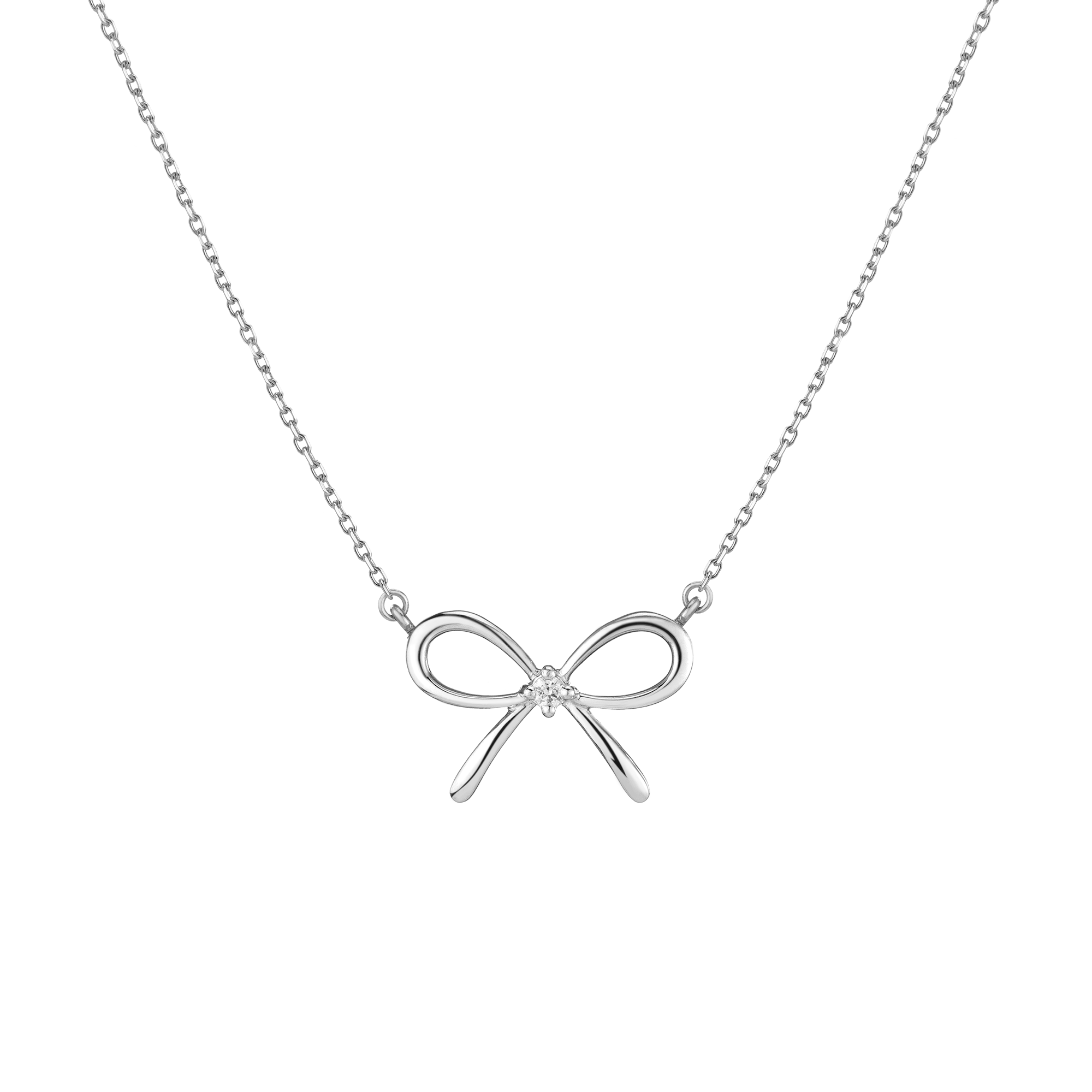 Lab Grown Diamond Bow Necklace Silver 14k 18k White Gold 18in First