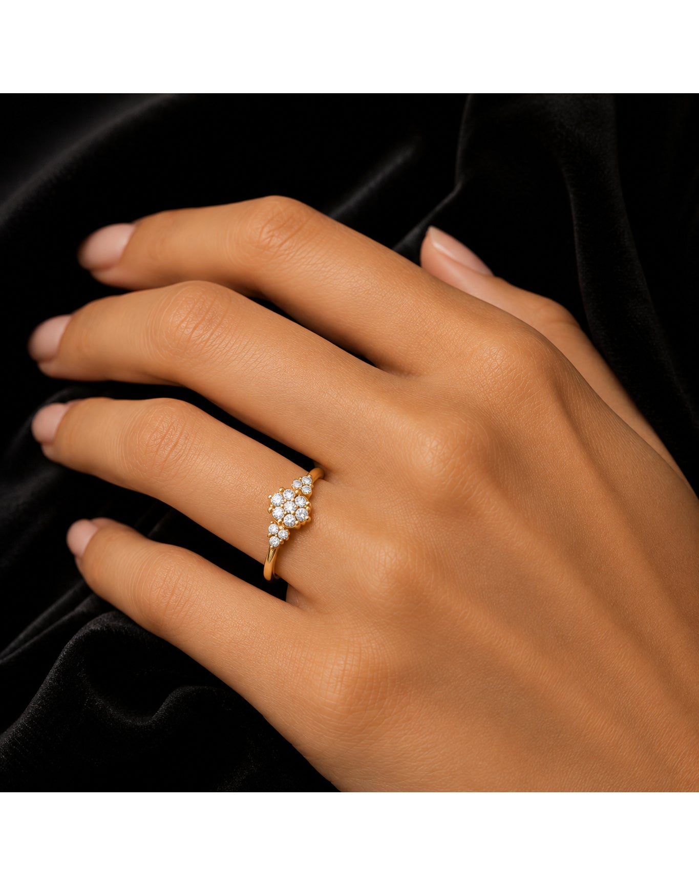 Lab Grown Diamond Sparklng Floral Cluster Ring | Yellow Silver-Vermeil