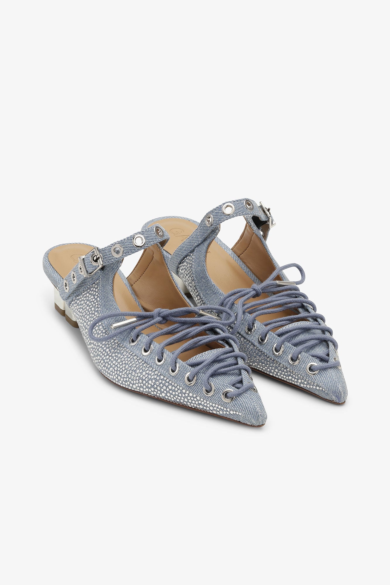 Lace Up Mules in | Faded Denim