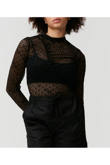 Lace Ruched Seam Top | Black