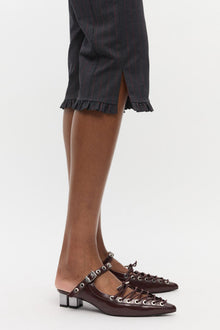Lace Up Mules in Brown Oleatex | Tawny Port