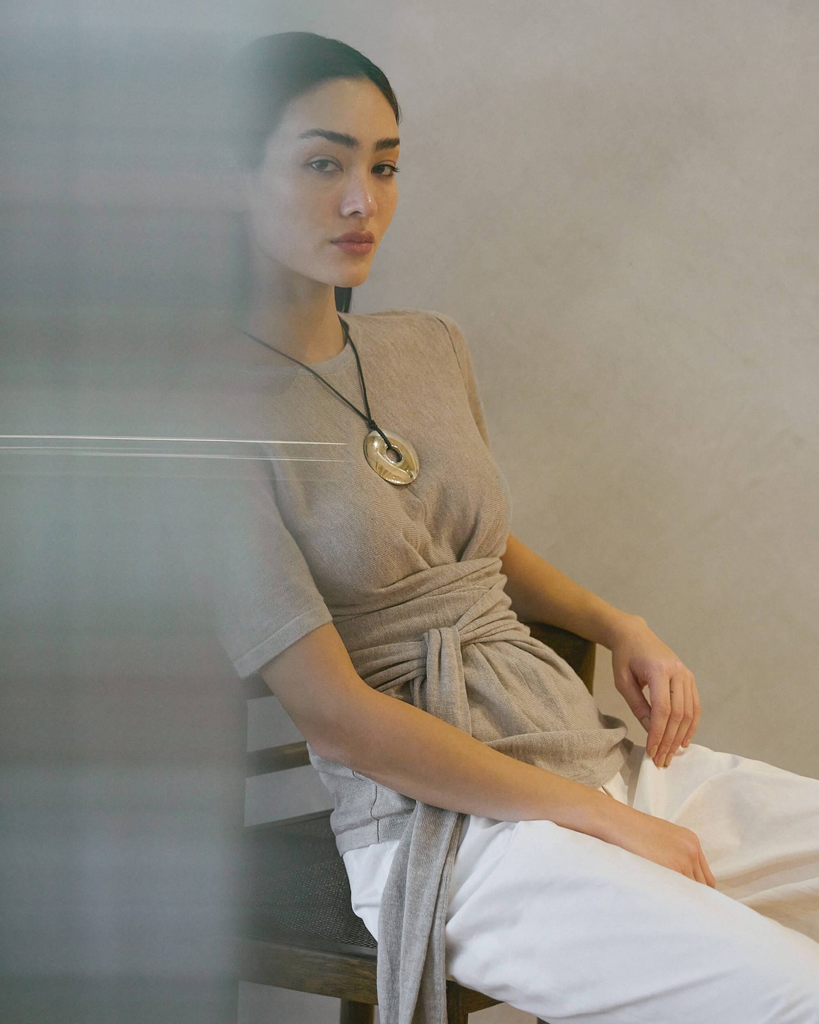 Liz | Lark Tie-Front Linen Sweater in Size Small